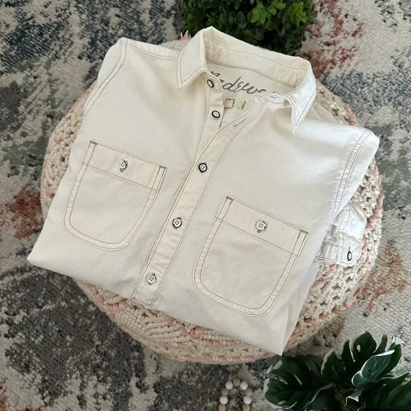 Madewell Denim Shirt Women’s Size XS Long Sleeve Popover Shirt Off-White Western - Picture 1 of 16